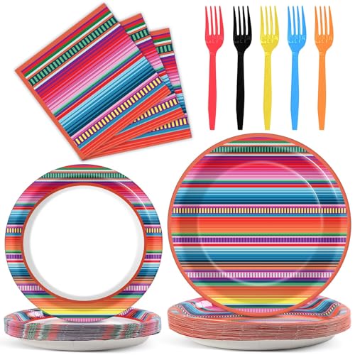 100-Piece Mexican Fiesta Party Supplies Set with Plates and Napkins