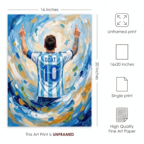 16x20 Messi Wall Art Poster - Large Soccer Bedroom Decor