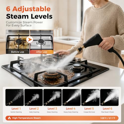 1500W Handheld Steam Cleaner with 6-Level Adjustable Control and 11-Piece Kit