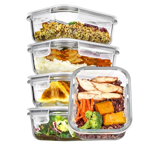 Glass Food Storage Containers with Lids - 5-Pack 22 oz Airtight Meal Prep Set