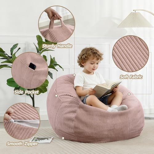 2.5ft Corduroy Bean Bag Chair with Memory Foam Filling - Pink