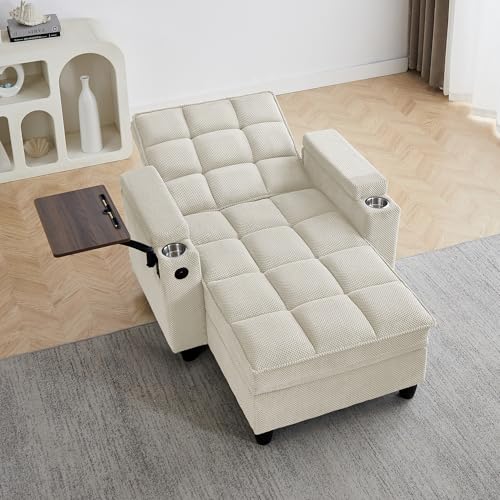 Convertible Sleeper Chair with Storage, USB Port & Swivel Tray Table