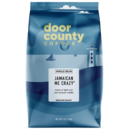 Door County Coffee Jamaican Me Crazy® Flavored Coffee - 5lb Whole Bean - Medium Roast - Rum & Vanilla Gourmet Blend