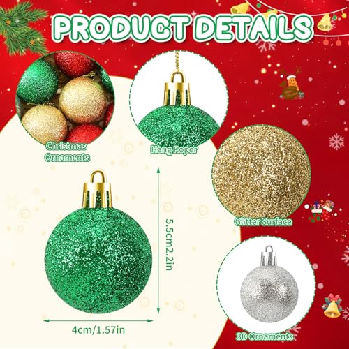 JULMELON Christmas Ball Decorations Set - 36 Shatterproof Glitter Ornaments, Holiday Tree Decor, Christmas Tree Decoration - Christmas Ball Variant