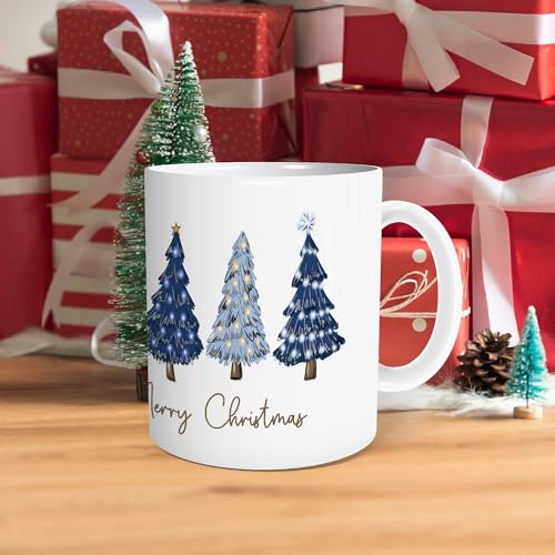 KEUSPI Navy Blue Christmas Tree Ceramic Mug 11oz Holiday Gift for Women & Teens