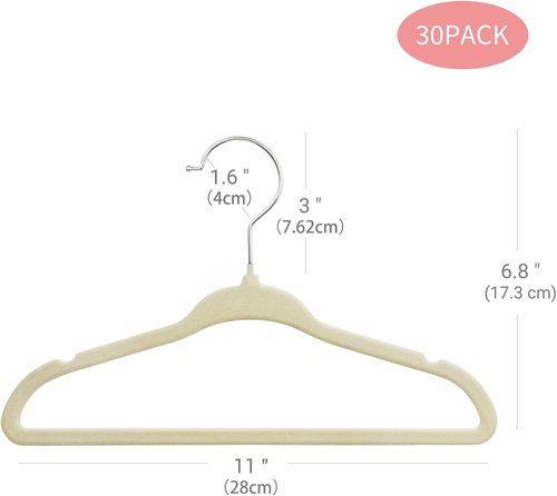 ManGotree Baby Velvet Clothes Hangers - Space-Saving Non-Slip Design for Kids | 30 Pack in Beige
