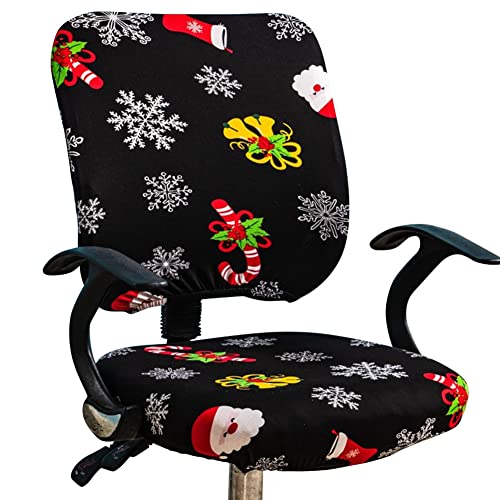 VIOKKO Christmas Office Chair Cover 2-Piece Waterproof Stretchable Seat & Back Protector, Merry Christmas - Black