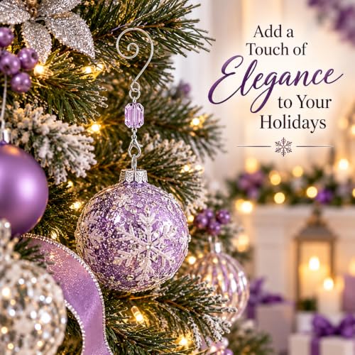BANBERRY DESIGNS 20 Pack Light Purple Acrylic Gem Christmas Ornament Hooks, 3 Inch Tree Hangers