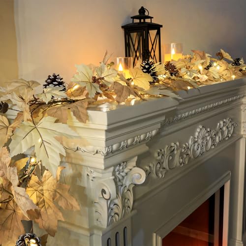 Ghrdopy 6 FT Fall Garland with Lights, Timer, Berries, Pine Cones - Style2