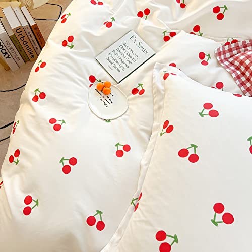 Cherry Print 100% Cotton Twin Duvet Cover Set - 3-Piece Bedding