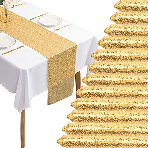 Fivenl Champagne Gold Sequin Table Runner 12 x 72 Inches - Pack of 12 for Weddings & Parties