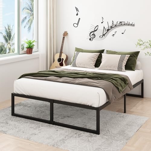 Queen Size Metal Platform Bed Frame, Heavy Duty Steel Slat Support