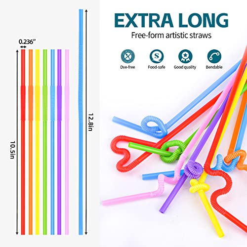 100-Pack Extra Long Flexible Plastic Straws - 12.8 Inch Bendy Party Straws