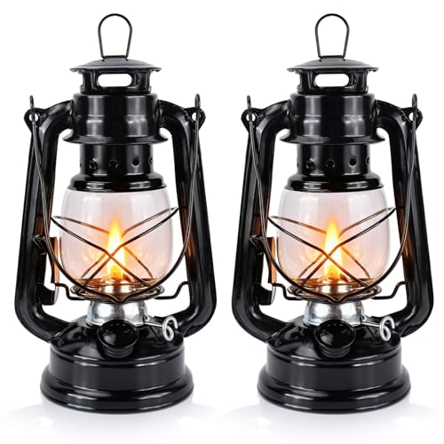Black Vintage Kerosene Oil Lamp Indoor Hurricane Lanterns - Set of 2