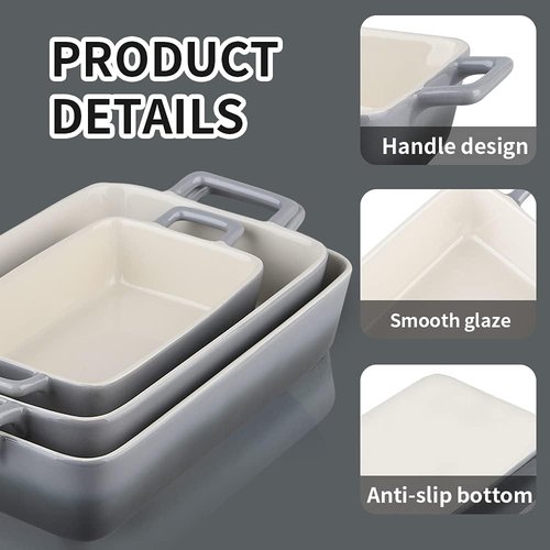 KOOV Bakeware Set - Ceramic Baking Dish Set with Rectangular Pans for Daily Use | 3-Piece, 12 x 8.5 Inches, Gradient Gray