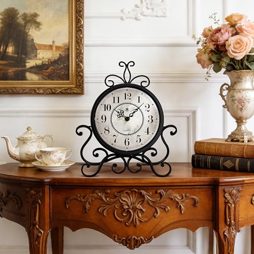Vintage Metal Mantel Clock, Silent Non-Ticking Desk Shelf Clock