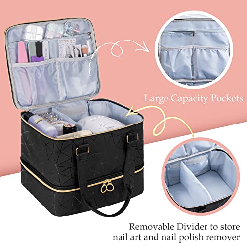 Uross Large Black Nail Polish Organizer Bag Holds 42 Bottles & Lamp