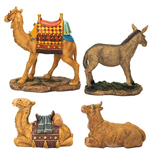 4-Piece Nativity Animals Set - Hand-Painted Polystone Camels, Donkey & Ox
