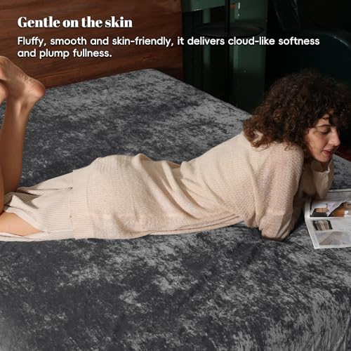Velvet Queen Fitted Sheet, Super Soft Fuzzy Fleece Bed Sheet, Charcoal