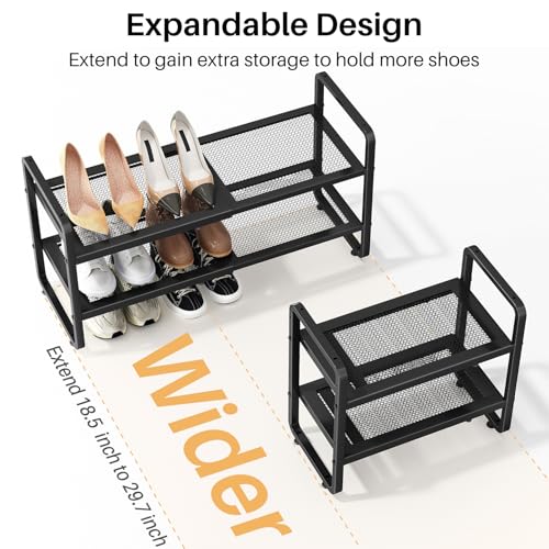 SNTD Expandable Metal Shoe Rack for Closet & Entryway - 2-Tier Stackable Adjustable Storage