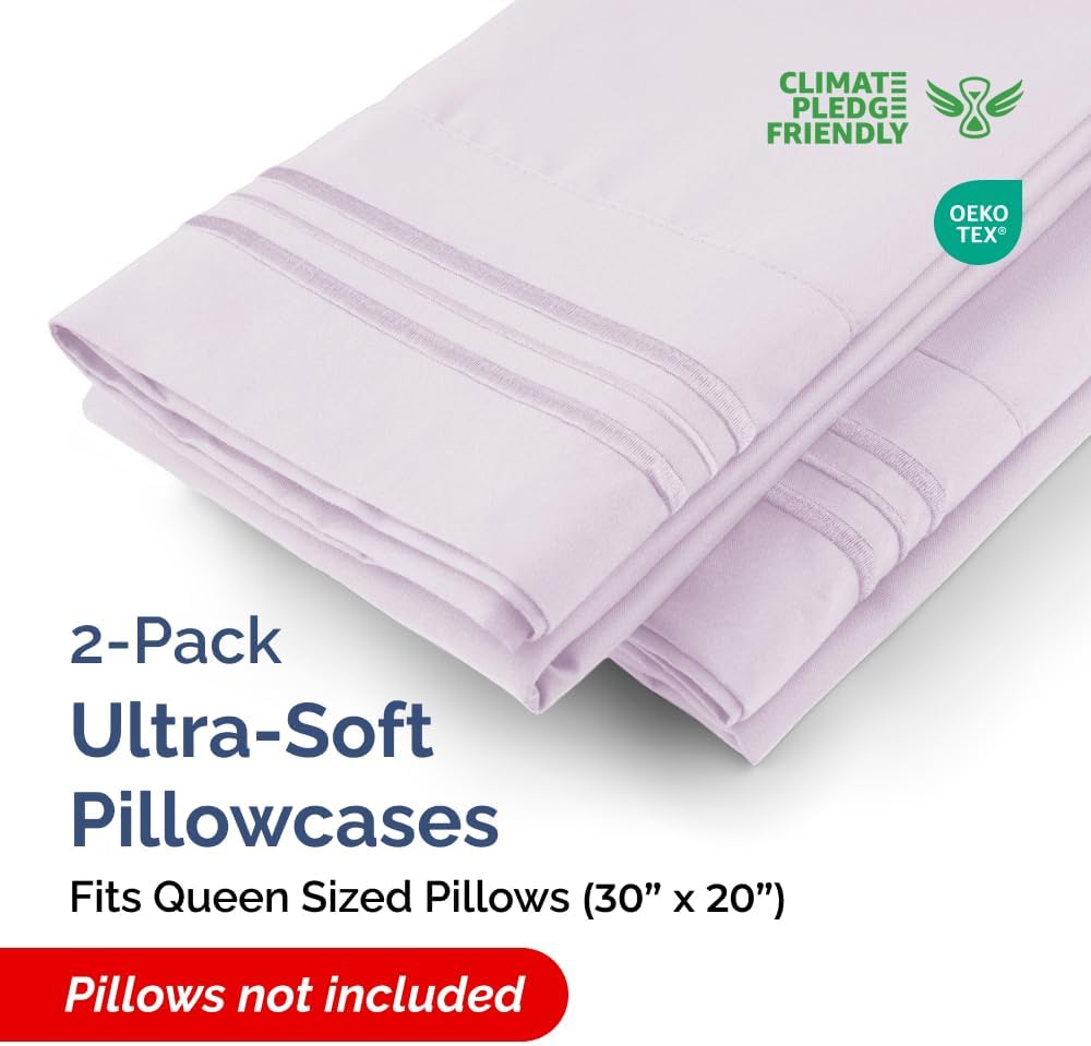 Skiennix Queen Pillow Cases Set of 2 | Ultra Soft Hotel Quality | Wrinkle-Free & Fade Resistant - Light Lavender