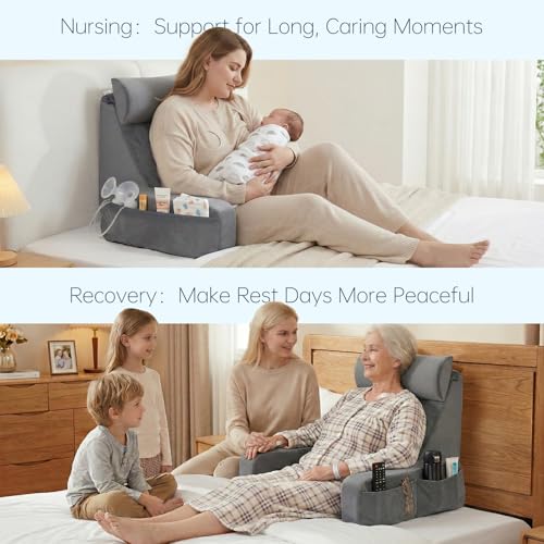 ENITYA 19-Inch Reading Pillow with Arm Rests & Pockets for Sitting Up