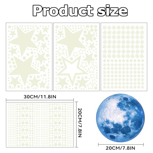 Glow in the Dark Moon and Stars Wall Decals for Kids Bedroom Ceiling