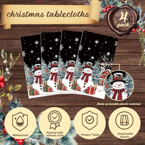 4 Pcs Christmas Disposable Tablecloths 108x54 in Snowman Design – PE Plastic