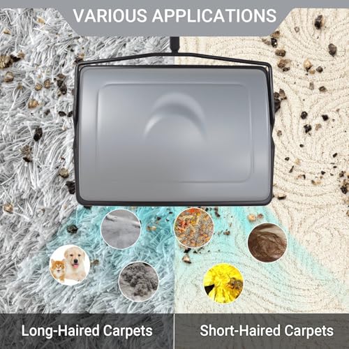 Manual Carpet Sweeper with Natural Pig-Bristle Roller Brush