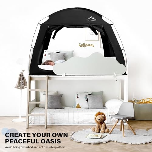 Portable Twin Bed Tent - Privacy Canopy with Light Reducing Blackout Fabric