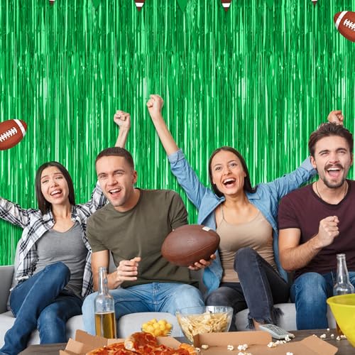ZATAYE 12-Pack Green Foil Curtain Decorations 3.28 ft x 7.05 ft – Fringe Backdrop for Parties