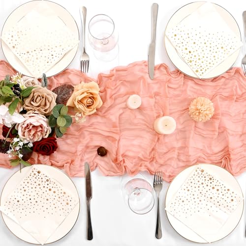 FXKS 12-Pack Coral Cheesecloth Table Runner 20x120 Inch - Elegant Wedding & Event Decor