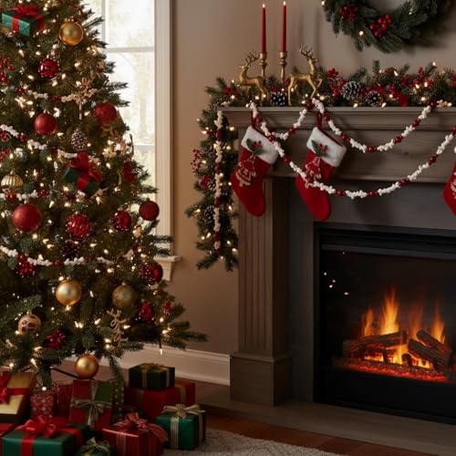 9 ft Popcorn Bead Garland Christmas Decorations for Tree Wreaths Fireplace