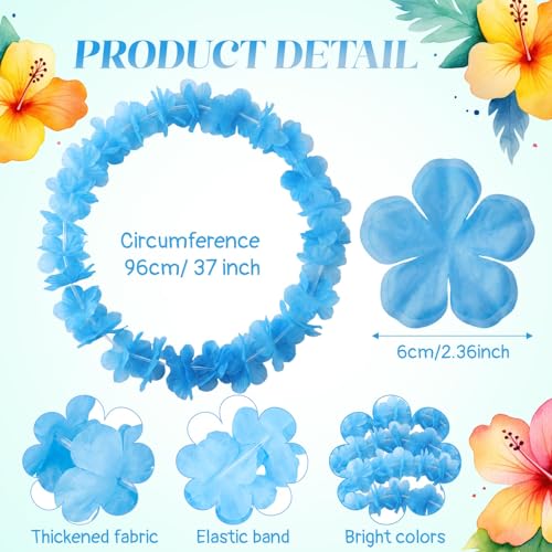 12-Piece Hawaiian Lei Flower Necklace Set - Sky Blue Tropical Party Favors