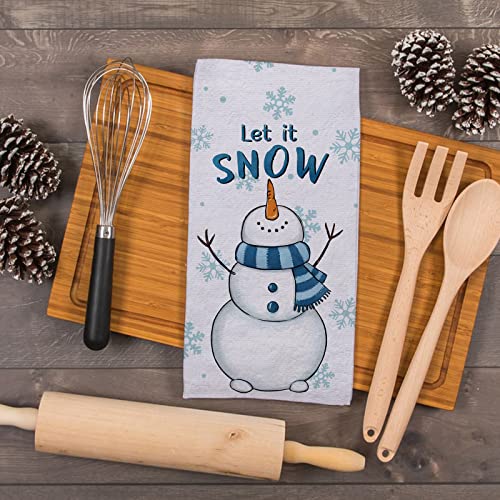 Seliem Hello Winter Snowman Kitchen Dish Towel Set of 2 - Blue Snowman, Let it Snow Snowflakes, Holiday Xmas Decor, 18x26 Inches - White Variation