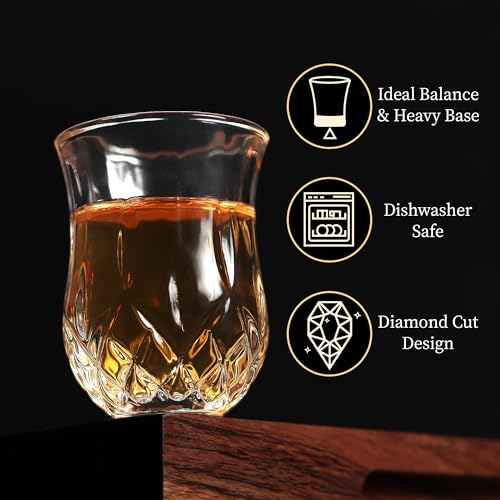 QUAFFER Set of 6 Diamond Patterned Shot Glasses 1.75 oz for Parties & Bars