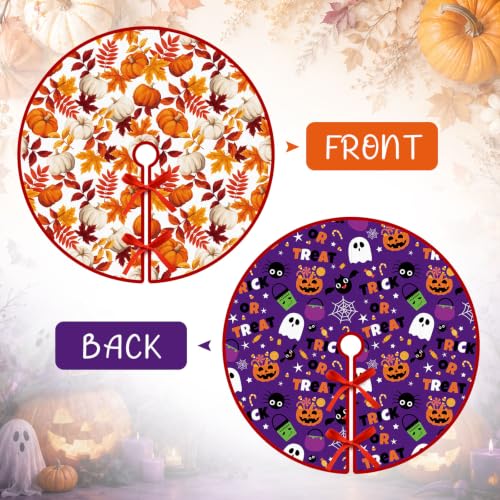 15-Inch Mini Fall & Halloween Tree Skirt - Reversible Double-Sided Mat