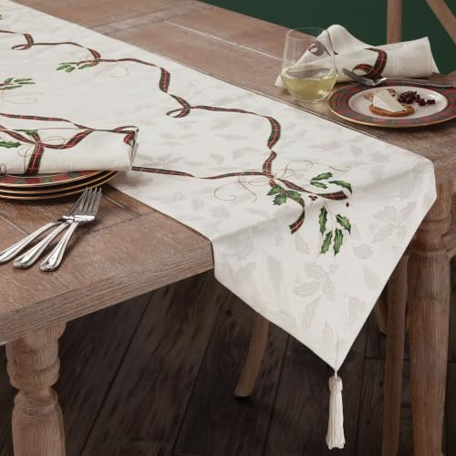 Lenox Holiday Nouveau Table Runner 14" W x 90" L - Festive Holiday Table Decor