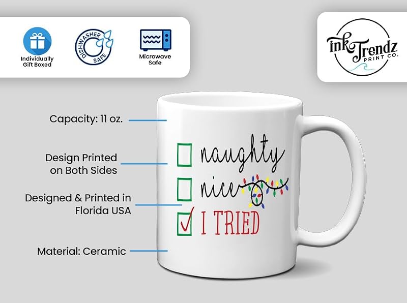 Funny Christmas Mug - Naughty or Nice Coffee Cup - 11oz Ceramic Holiday Gift