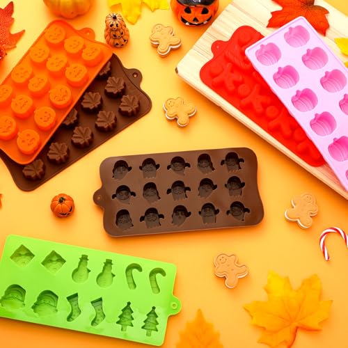 Seasonal Silicone Chocolate Molds 6-Piece Set: Pumpkin, Ghost, Maple Leaf for Halloween Christmas