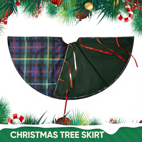 JHSLAJ Malcolm Tartan Christmas Tree Skirt 36 Inch Dark Blue & Green
