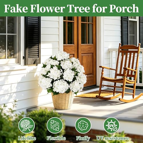 33" Artificial Hydrangea Topiary Ball Trees - 2 Pack UV Resistant Faux Shrubs