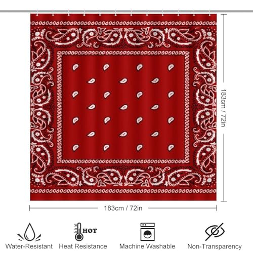 Red Bandana 4-Piece Bathroom Set - Non-Slip Floor Mat & Shower Curtain