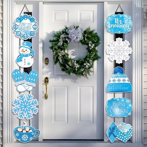 CroBlissful Winter Snowflake Christmas Porch Sign Set - Blue, 2 Pack, 10 Designs