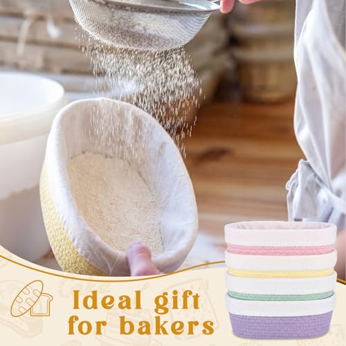 Ferrochef 4-Piece 10 Inch Oval Banneton Proofing Baskets Set with Liners & Covers - Rich Color