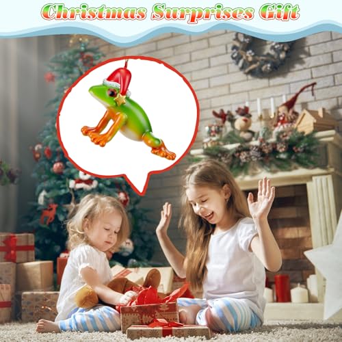 Green Red-Eyed Frog Christmas Tree Ornament with Santa Hat – Yuntau, 2x3 in