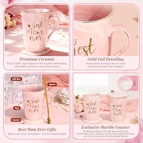 YHRJWN Best Mom Ever Coffee Mug 14 oz Pink – Mother's Day Gift from Daughter/Son