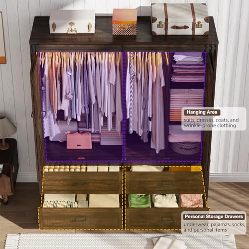 Farmhouse Sliding Barn Door Wardrobe with LED Motion Sensor Lights & Drawers