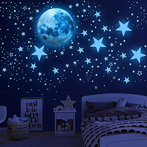 Glow in the Dark Moon and Stars Wall Decals for Kids Bedroom Ceiling