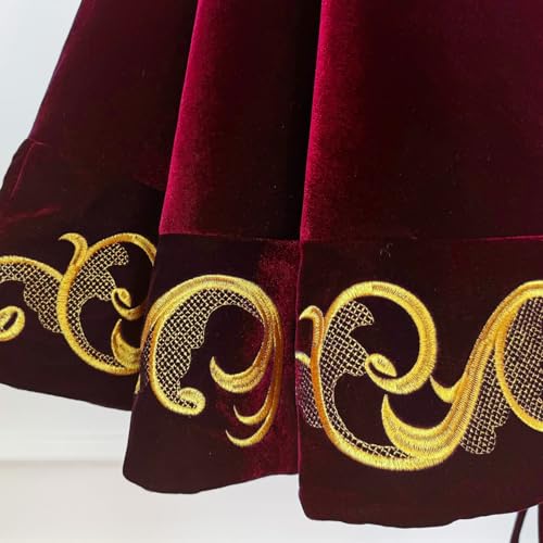 Starry Dynamo 60-Inch Burgundy Velvet Christmas Tree Skirt with Gold Swirl Embroidery